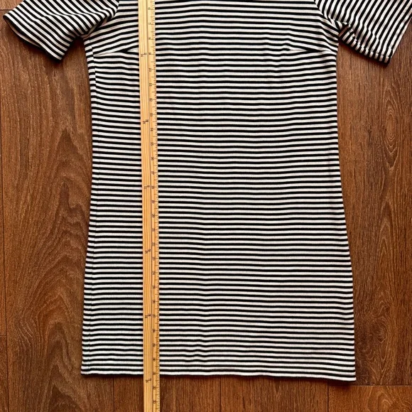 Striped Black and White Dress with Mock Neck Collar - Picture 9 of 9